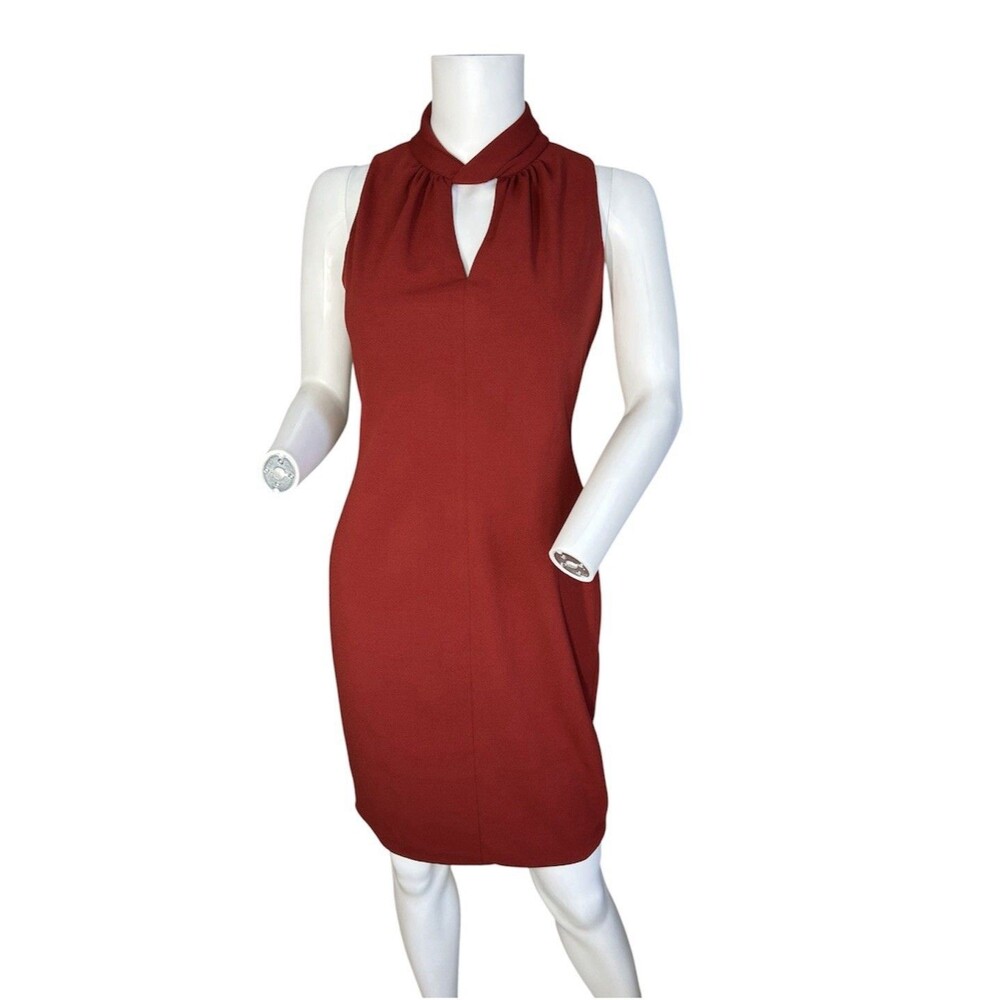 CALVIN KLEIN Women’s Sleeveless Sheath Dress Red Brick Clay Size 4 Keyhole Neck